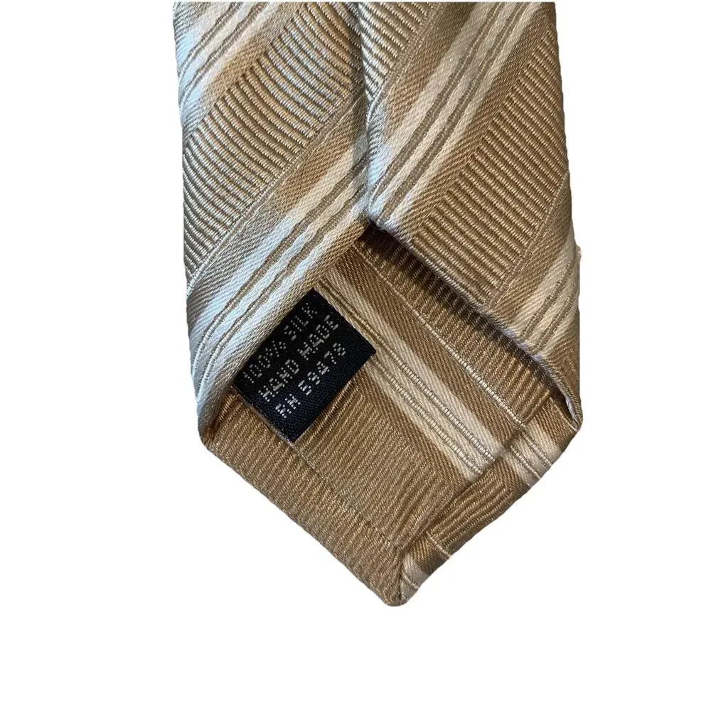 Fabio Ferretti Italy Handmade Men’s Silk Tie Tan Gold & White Diagonal Striped